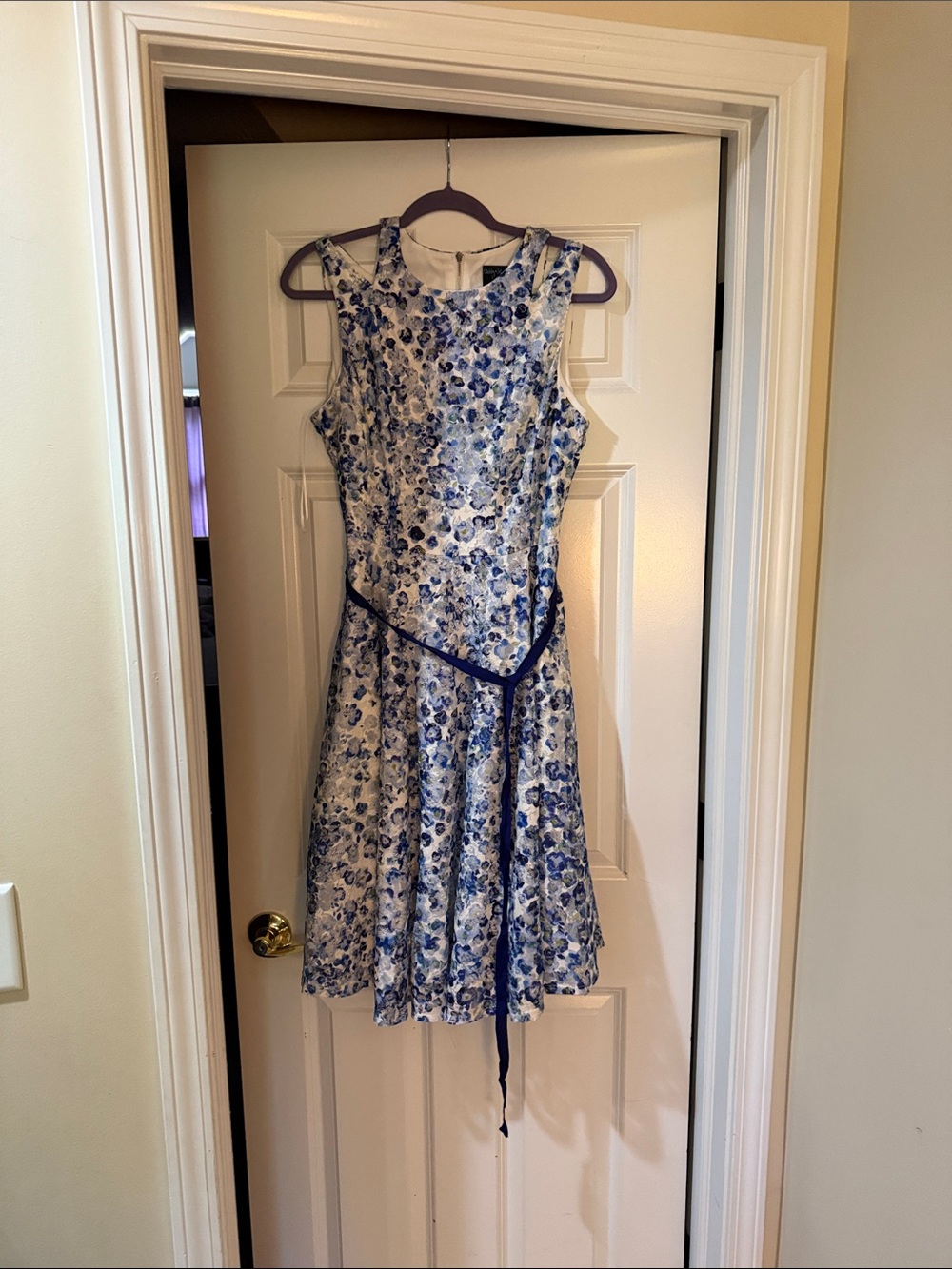 Gabby Skye Blue and White Floral Fit & Flare Dress